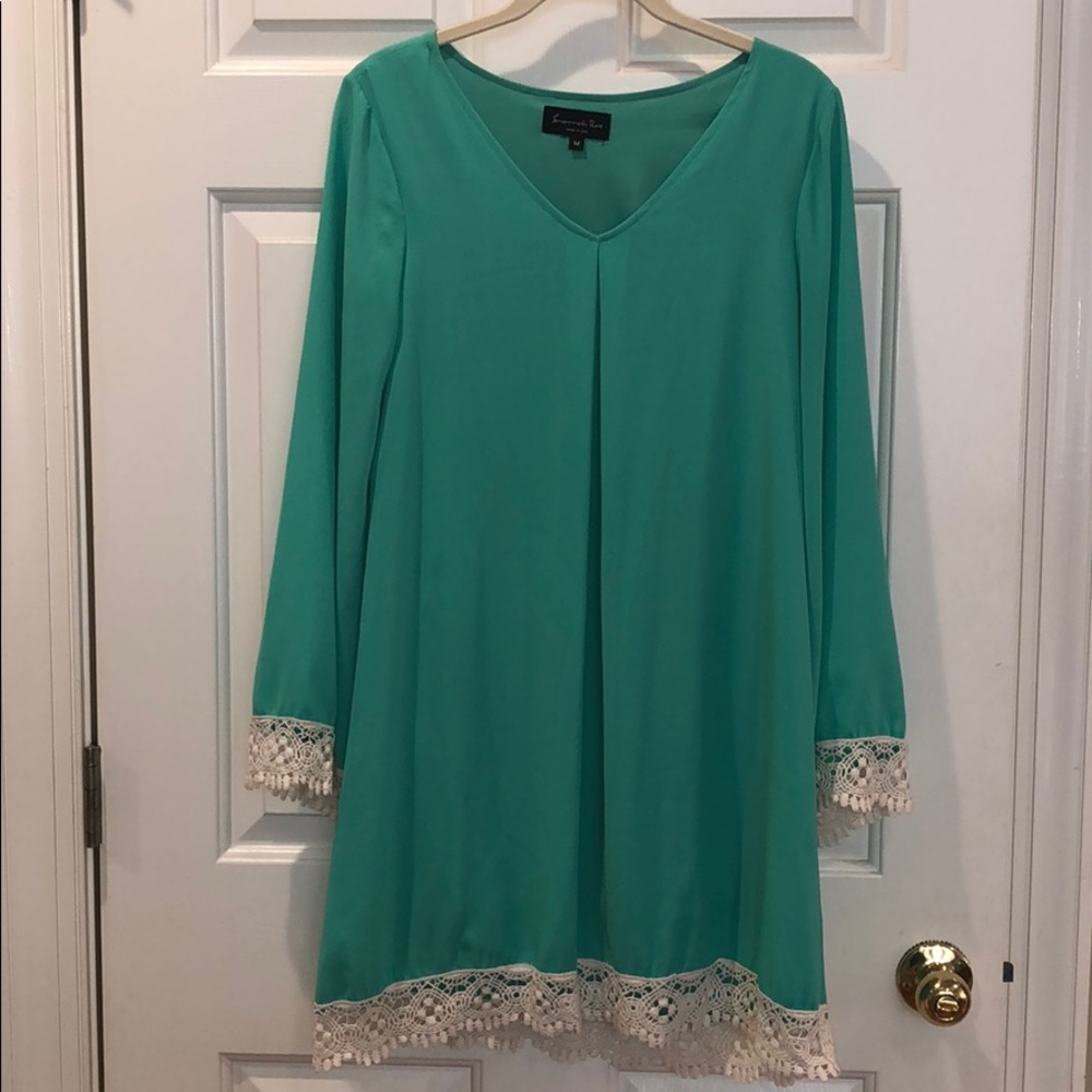Bell sleeve with lace trim dress